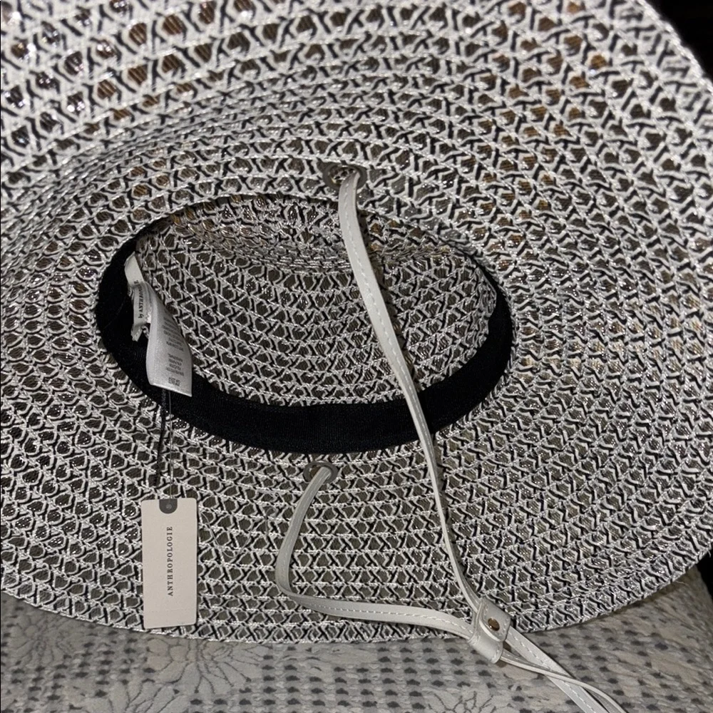Anthropologie wide brim  Black and White Woven Hat - Picture 5 of 16